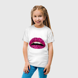 Футболка хлопковая детская Pink leopard lips, цвет: белый — фото 2