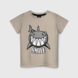 Футболка хлопковая детская Shark Smile, цвет: миндальный