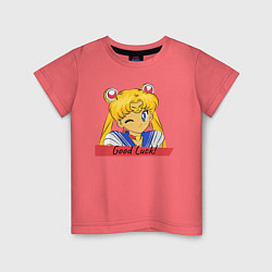 Футболка хлопковая детская Sailor Moon Good Luck, цвет: коралловый