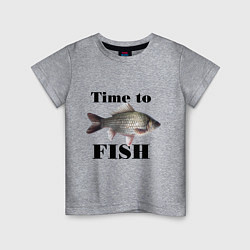 Футболка хлопковая детская Time to fish, цвет: меланж