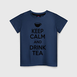 Футболка хлопковая детская Keep Calm & Drink Tea, цвет: тёмно-синий