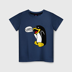 Футболка хлопковая детская Пингвин: Linux цвета тёмно-синий — фото 1