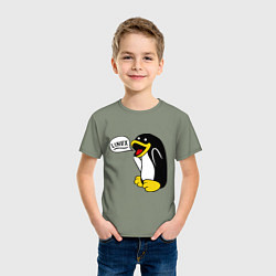 Футболка хлопковая детская Пингвин: Linux, цвет: авокадо — фото 2