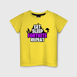 Футболка хлопковая детская Eat, Sleep, Fortnite, Repeat, цвет: желтый