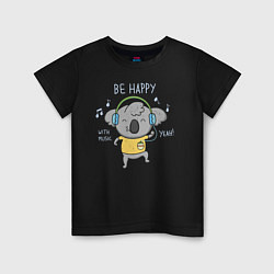 Футболка хлопковая детская Koala: Be Happy, цвет: черный