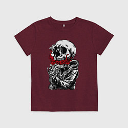 Футболка хлопковая детская Череп, пламя, дым, цвет: меланж-бордовый