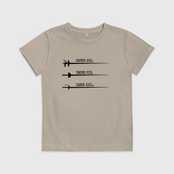 Футболка хлопковая детская Виды оружия для фехтования, цвет: миндальный