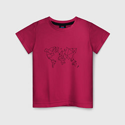 Футболка хлопковая детская Карта мира-минимализм, цвет: маджента