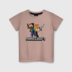 Футболка хлопковая детская MINECRAFT, цвет: пыльно-розовый
