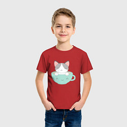 Футболка хлопковая детская Чайный котик, цвет: красный — фото 2