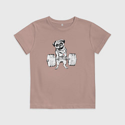 Футболка хлопковая детская Мопс пауэрлифтер, цвет: пыльно-розовый