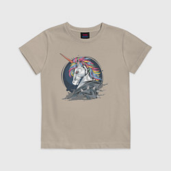 Футболка хлопковая детская Единорог Rock, цвет: миндальный