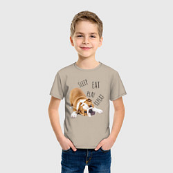 Футболка хлопковая детская Sleep Eat Play Repeat Бульдог, цвет: миндальный — фото 2