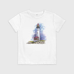 Футболка хлопковая детская Crisp Point Lighthouse, цвет: белый