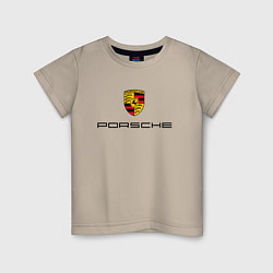 Футболка хлопковая детская PORSCHE, цвет: миндальный