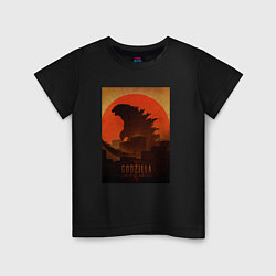 Футболка хлопковая детская Godzilla and red sun, цвет: черный