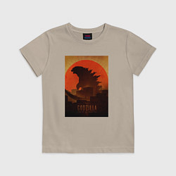 Футболка хлопковая детская Godzilla and red sun, цвет: миндальный