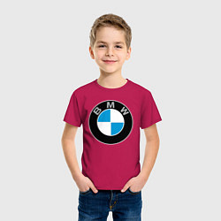 Футболка хлопковая детская BMW, цвет: маджента — фото 2