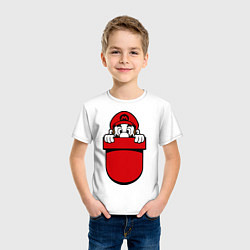 Футболка хлопковая детская Марио в кармане, цвет: белый — фото 2