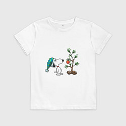 Футболка хлопковая детская Снупи и ёлка, цвет: белый
