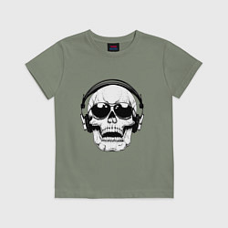 Футболка хлопковая детская Skull Music lover, цвет: авокадо