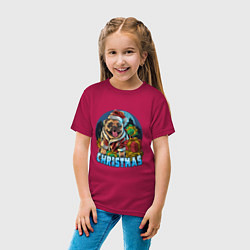 Футболка хлопковая детская Рождественский мопс, цвет: маджента — фото 2