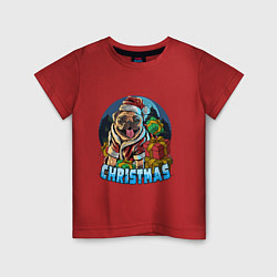 Футболка хлопковая детская Рождественский мопс, цвет: красный