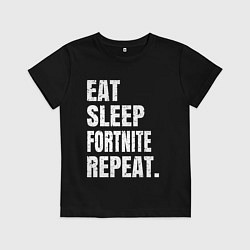 Футболка хлопковая детская EAT SLEEP FORTNITE REPEAT, цвет: черный