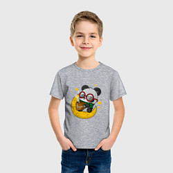 Футболка хлопковая детская Панда на луне, цвет: меланж — фото 2
