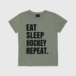 Футболка хлопковая детская EAT SLEEP HOCKEY REPEAT, цвет: авокадо