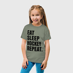 Футболка хлопковая детская EAT SLEEP HOCKEY REPEAT, цвет: авокадо — фото 2