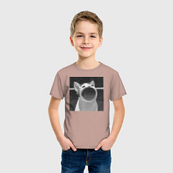 Футболка хлопковая детская ЧБ Pop Cat, цвет: пыльно-розовый — фото 2