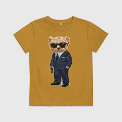Футболка хлопковая детская Мишка шпион, цвет: горчичный