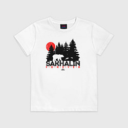 Футболка хлопковая детская Sakhalin forever, цвет: белый