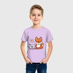 Футболка хлопковая детская Cute fox and laptop, цвет: лаванда — фото 2