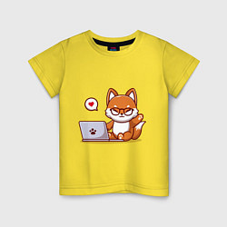 Футболка хлопковая детская Cute fox and laptop, цвет: желтый