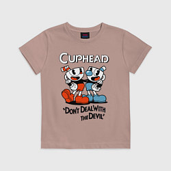 Футболка хлопковая детская Cuphead, Dont deal with devil, цвет: пыльно-розовый