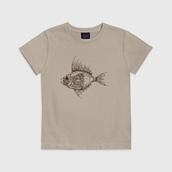 Футболка хлопковая детская Стимпанк Рыба Steampunk Fish Z, цвет: миндальный