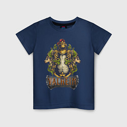 Футболка хлопковая детская Valheim рыцарь и львы, цвет: тёмно-синий