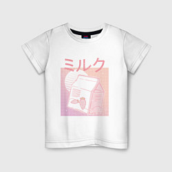 Футболка хлопковая детская Vaporwave Strawberry Milk, цвет: белый