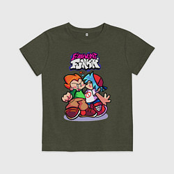 Футболка хлопковая детская Парень с Подружкой Friday Night Funkin, цвет: меланж-хаки