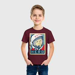 Футболка хлопковая детская Юрий Гагарин - HERO, цвет: меланж-бордовый — фото 2