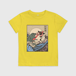 Футболка хлопковая детская Cat Kong versus Godzilla Kaiju, цвет: желтый