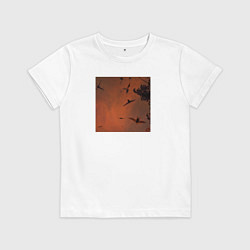 Футболка хлопковая детская Птицы на фоне заката, цвет: белый