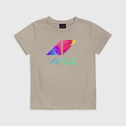 Футболка хлопковая детская AVICII RAIBOW, цвет: миндальный