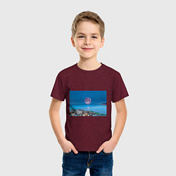Футболка хлопковая детская Лунный пляж, цвет: меланж-бордовый — фото 2