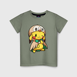 Футболка хлопковая детская Пикачу - совенок, цвет: авокадо