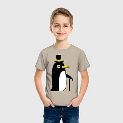 Футболка хлопковая детская Пингвин в шляпе, цвет: миндальный — фото 2