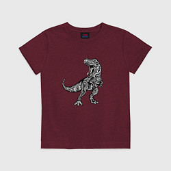 Футболка хлопковая детская Тираннозавр узор Мандала, цвет: меланж-бордовый