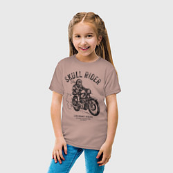 Футболка хлопковая детская Скелет на мотоцикле, цвет: пыльно-розовый — фото 2